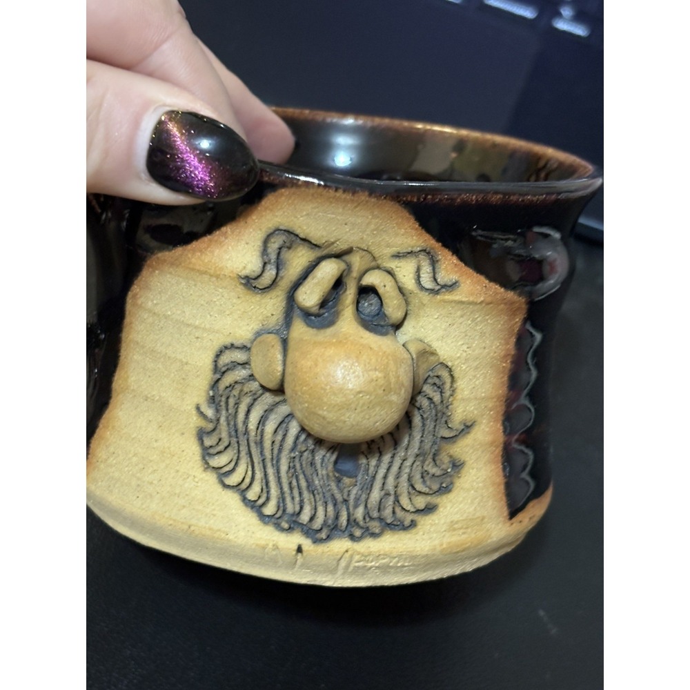 Handmade Bearded Face Pottery Mug Sculptural Stoneware Cup‎